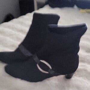 Brighton Black Heeled Boots with Silver Accent